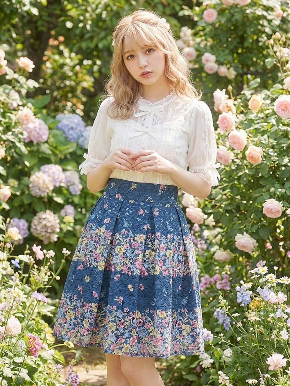 LIZ LISA coquette fairycore Lace Striped Flower Skirt